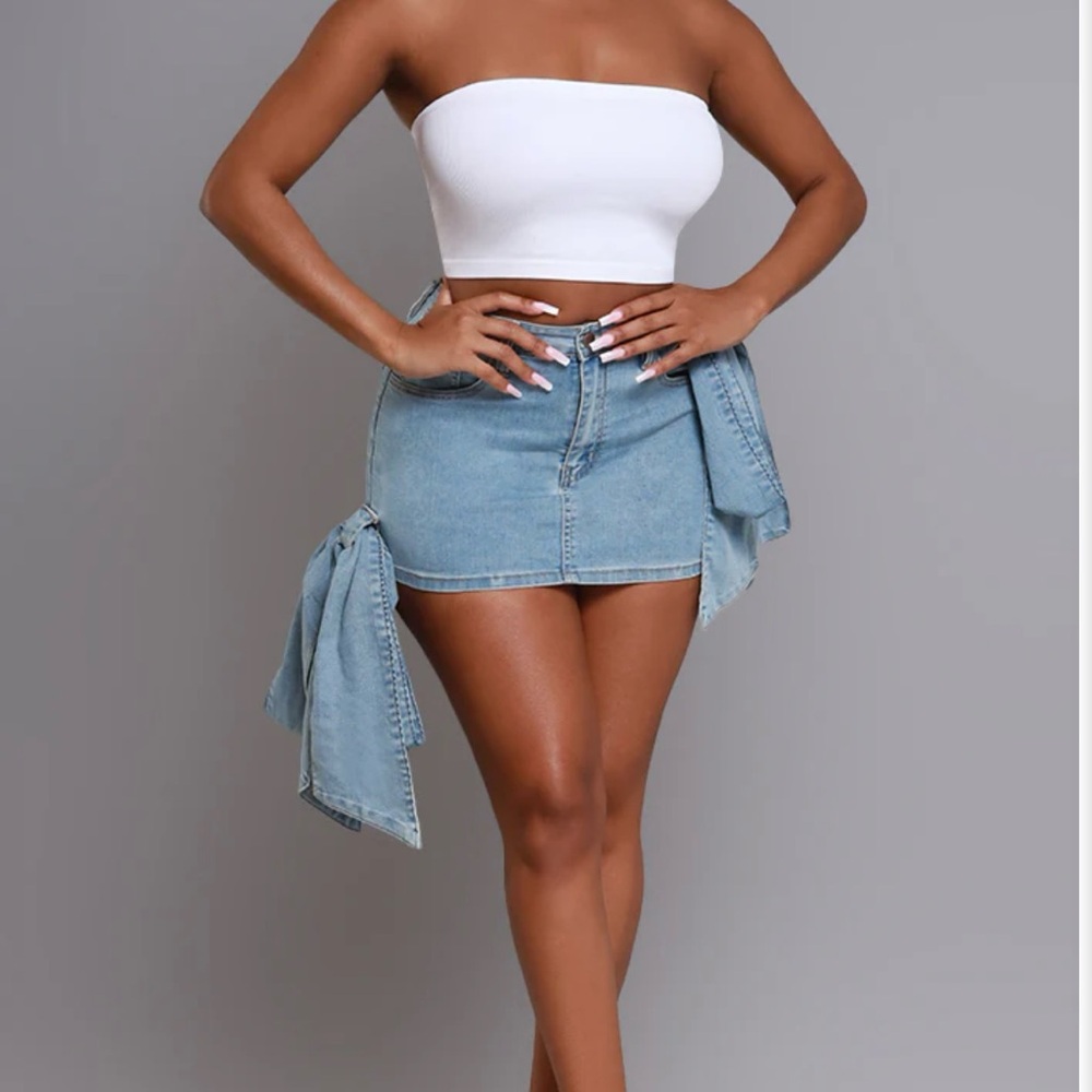 Denim Bow Tie Mini Skirt